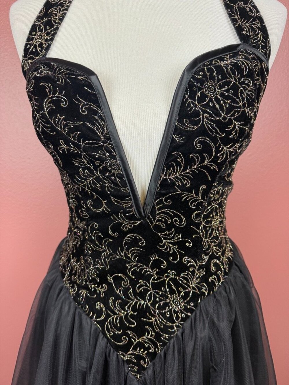 Vintage Frederick's of Hollywood Halter Mini Dress with Deep V-Neck Mesh Back - Picture 2 of 9
